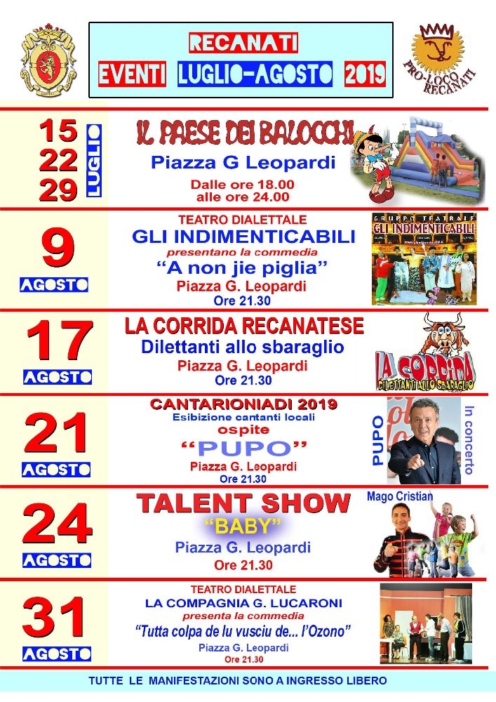 Eventi Luglio-Agosto, pro-loco Recanati