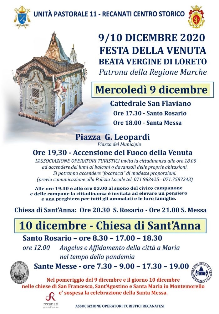 FESTA DELLA VENUTA DELLA BEATA VERGINE DI LORETO – PATRONA DELLA REGIONE MARCHE, 9 E 10 DICEMBRE 2020